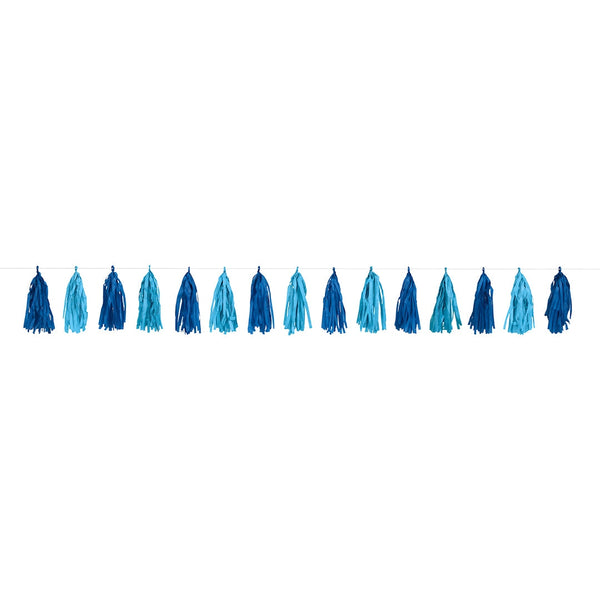 Royal & Light Blue Tissue Tassel Garland – 9ft