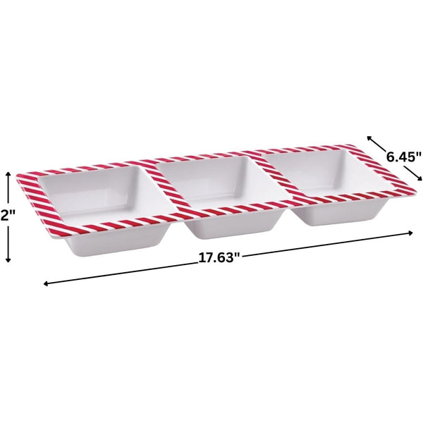 Sectioned Hot Chocolate Platter- 1 Piece -Ideal for Everyday Use and Any Occasion, 17.63" x 6.45", Red and White
