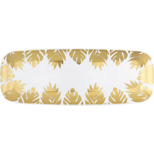 Serving Tray - Plastic, Gold, Tropical Leaves