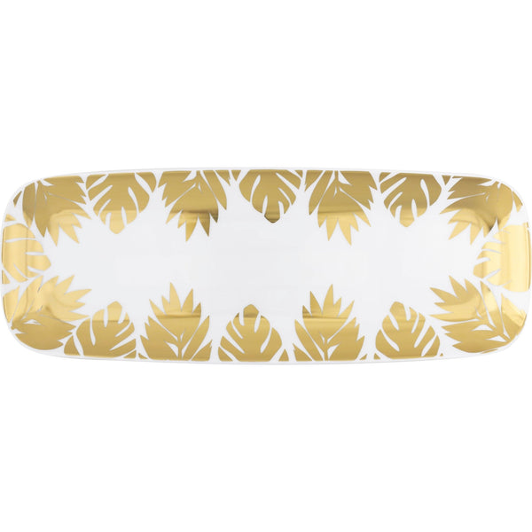 Serving Tray - Plastic, Gold, Tropical Leaves