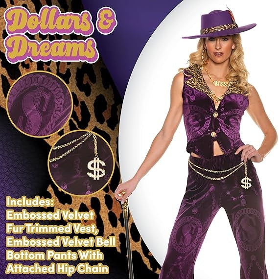 Sexy Velvet Pimp Costume - 70s Disco Outfits for Women, Halloween Costumes, Women Adult Costume Party