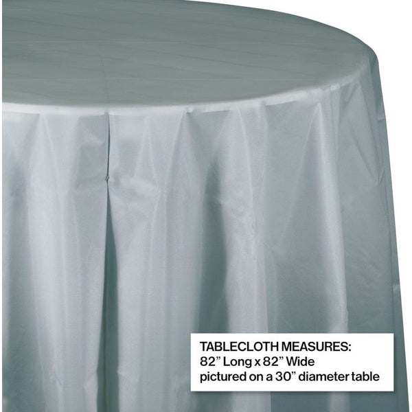 Shimmering Silver Plastic Octagon Round Table Cover - 82" 1CT