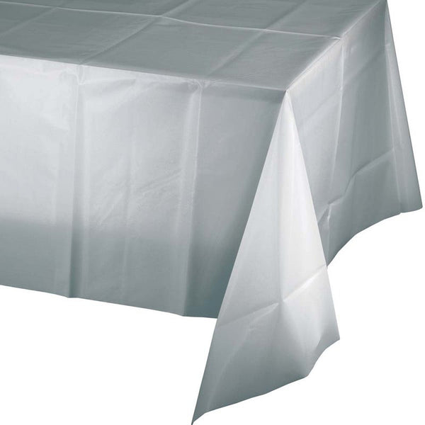 Shimmering Silver Plastic Table Cover - 54" x 108" 1CT
