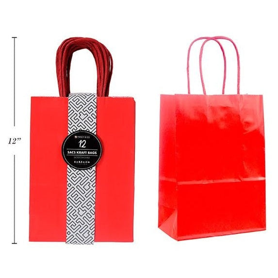 Small Kraft Gift Red Bag, Set of 12