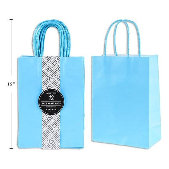 Small Light Blue Kraft Gift Bag, Set of 12