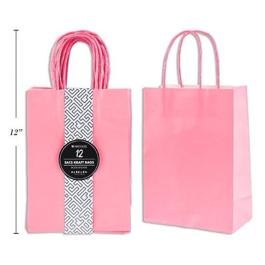 Small Light Pink Kraft Gift Bag, Set of 12
