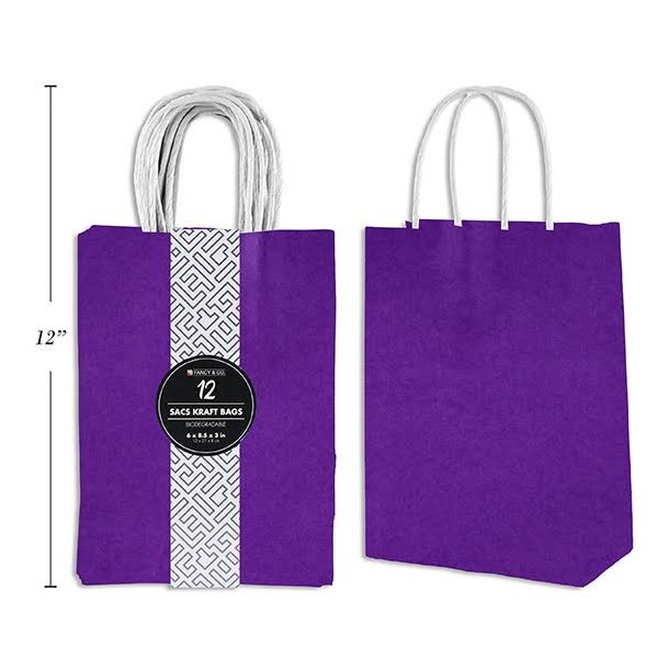Small Purple Kraft Gift Bag, Set of 12