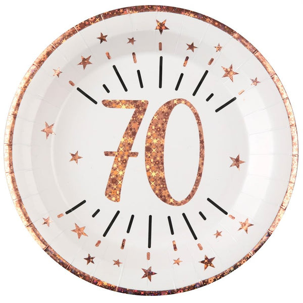 Sparkling Pink 70th Plates, Set of 10