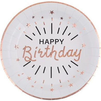 Sparkling Pink Paper Happy Birthday Plates, Set of 10