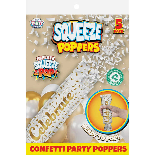 Squeeze Poppers Celebrate Confetti Cannon, Pack of 5