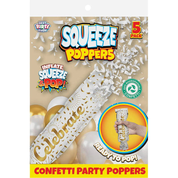 Squeeze Poppers Celebrate Confetti Cannon, Pack of 5