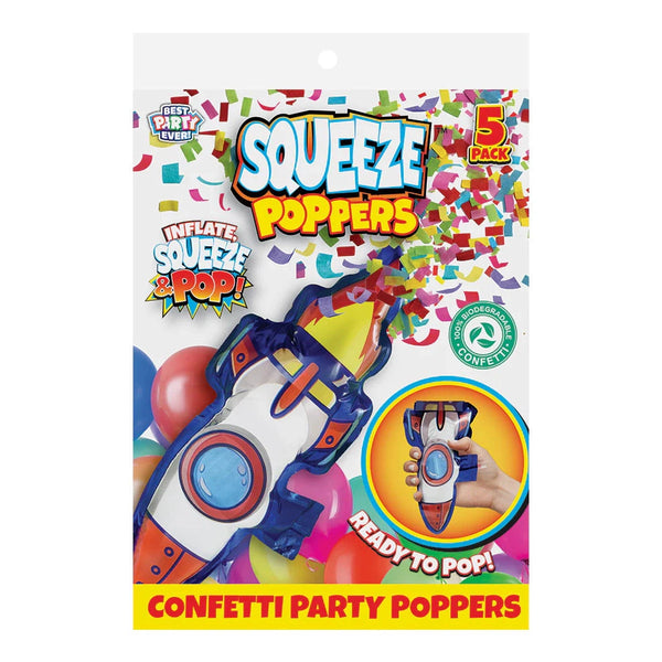 Squeeze Poppers Rocket Ship Confetti Cannon, Pack of 5