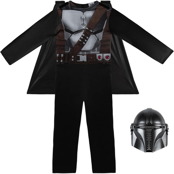 Star Wars Official The Mandalorian Halloween Costume for Kids - Jumpsuit with Cape and 3D Headpiece