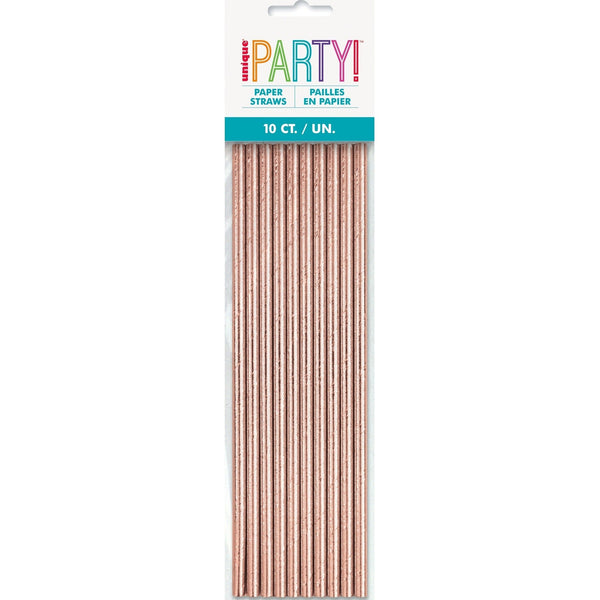 Straws - Paper and Foil, Rose Gold, 10 Count