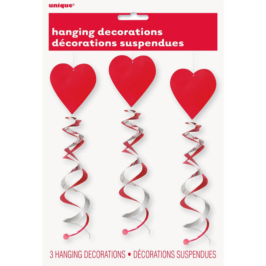 Swirl Decoration - Hanging, Valentine's Day Hearts with Streamers
