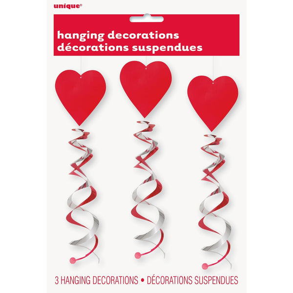 Swirl Decoration - Hanging, Valentine's Day Hearts with Streamers