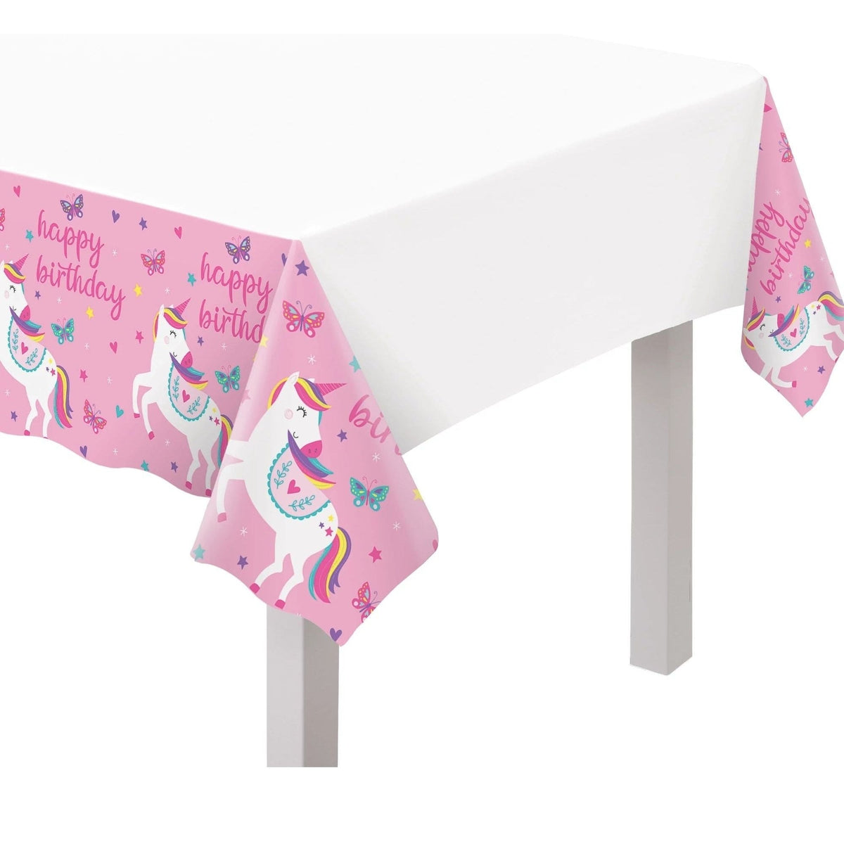Table Cover - Pink, Plastic, Unicorn Birthday, 54" x 84"
