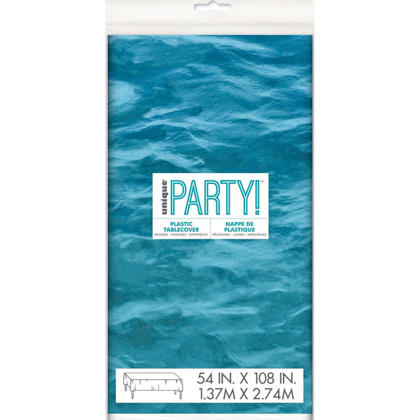 Table Cover - Plastic, Blue Ocean Waves, Rectangular, 54" x 108"
