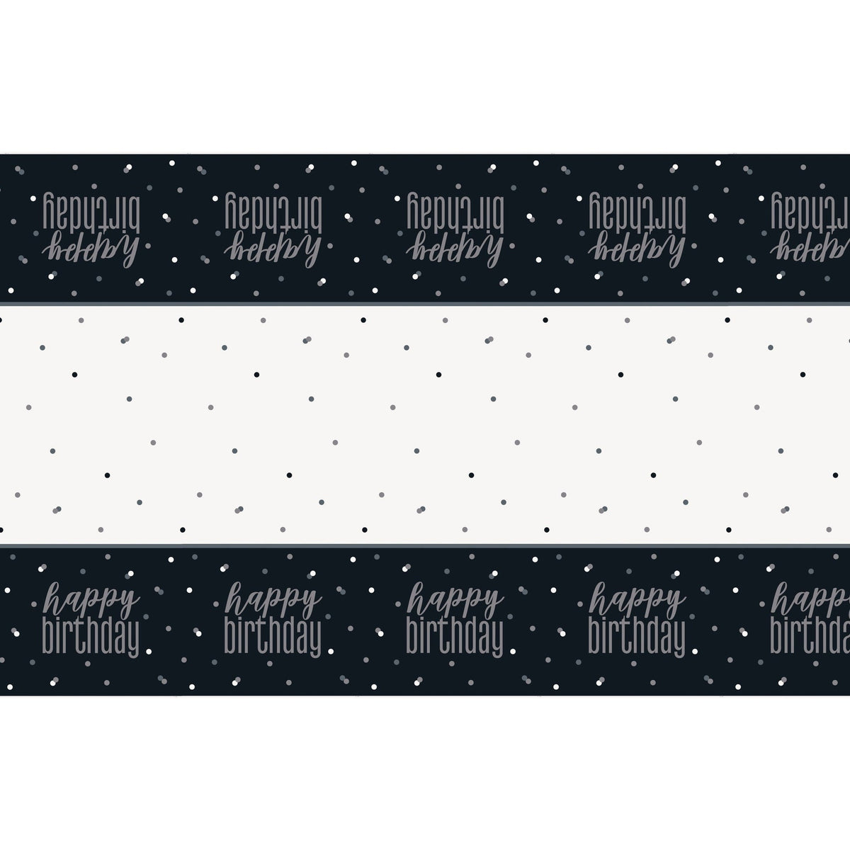 Table Cover - Plastic, Glitz Black & Silver, "Happy Birthday", 54" x 84"