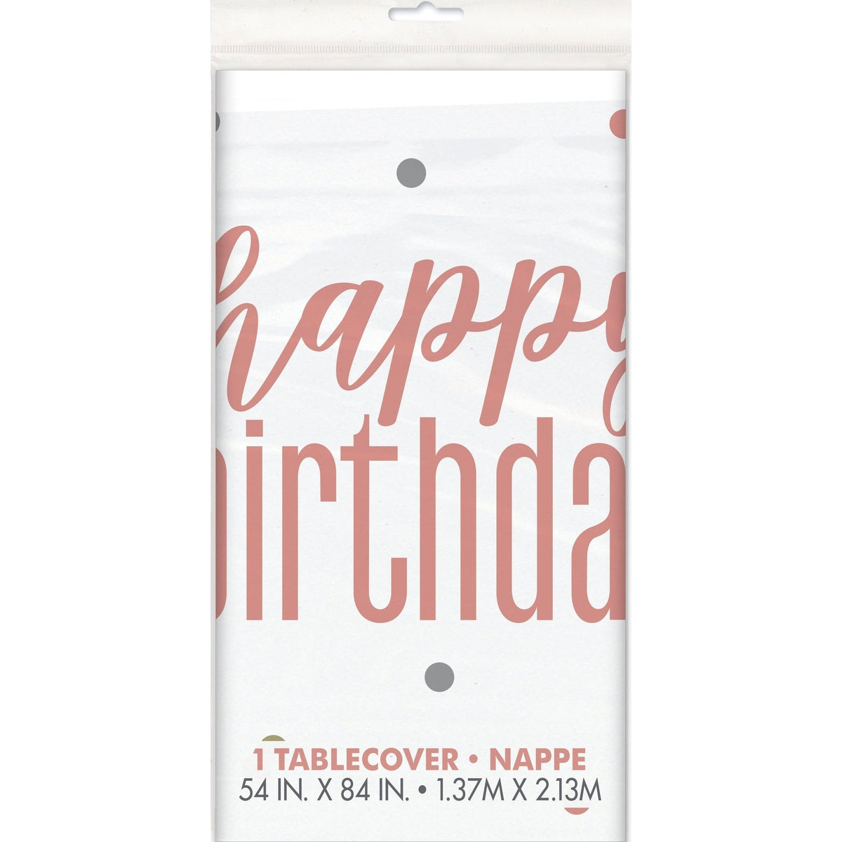 Table Cover - Plastic, Glitz Rose Gold, "Happy Birthday", 54" x 84"
