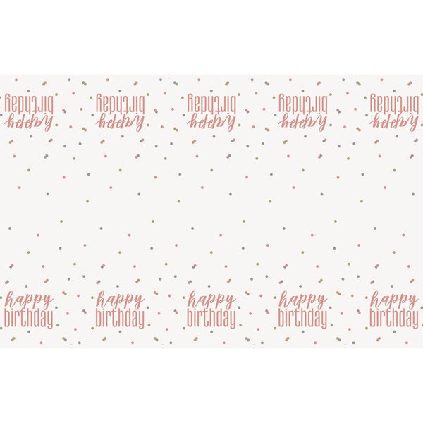 Table Cover - Plastic, Glitz Rose Gold, "Happy Birthday", 54" x 84"