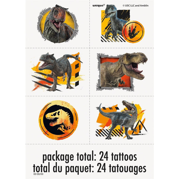 Tattoo Sheets - Jurassic World 3, 24 Count