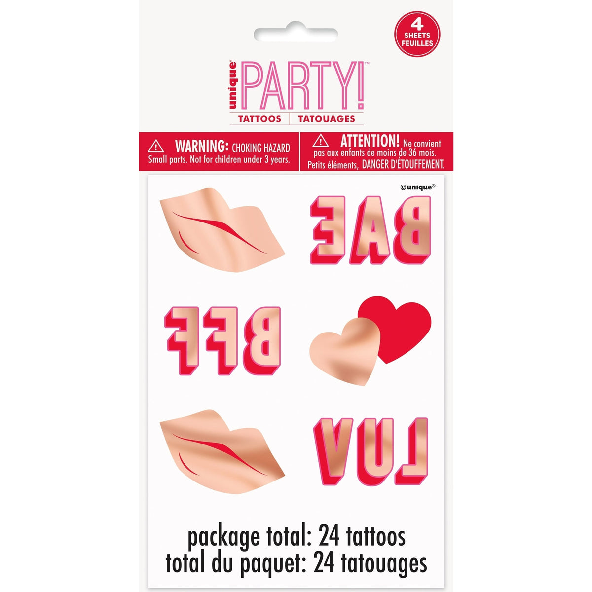 Tattoos - Foil, Valentines Day, 24 Count