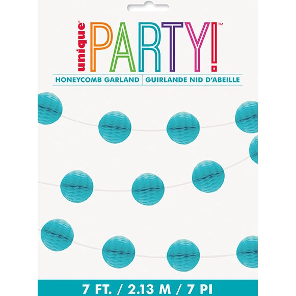 Terrific Teal Honeycomb Ball & Garland – 7ft