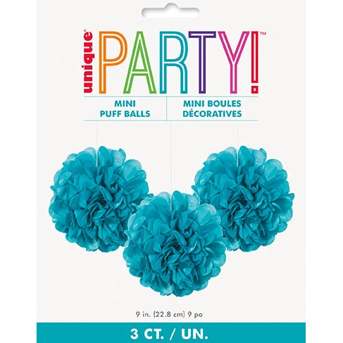 Tissue Puff Decorations – 9" 3-Pack – Caribbean Teal