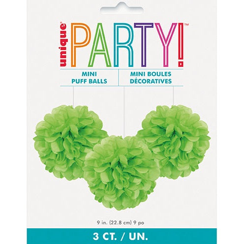 Tissue Puff Decorations – 9" 3-Pack – Lime Green
