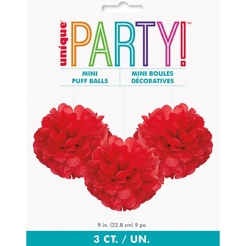 Tissue Puff Decorations – 9" 3-Pack – Ruby Red