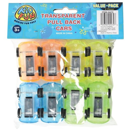 Transparent Pull Back Cars, Set of 8