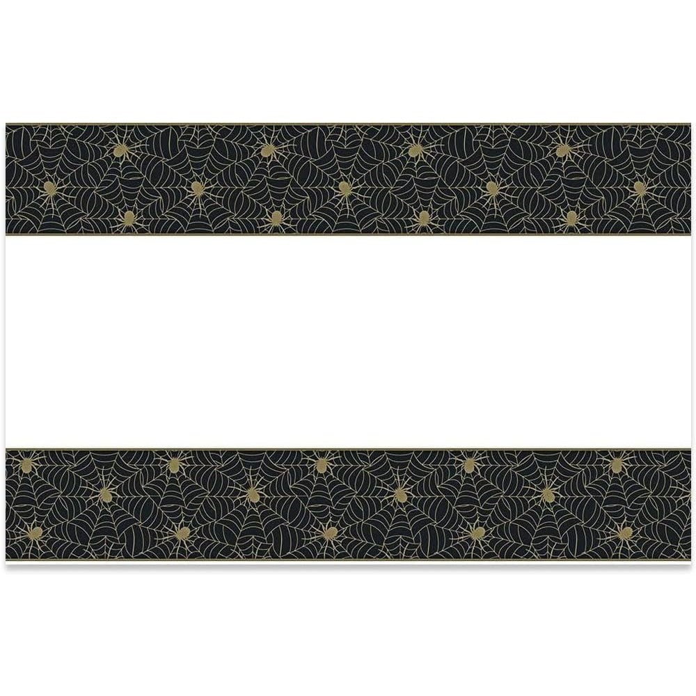 Unique Black and Gold Spider Web Halloween Plastic Tablecloth, 84" X 54"