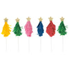 Vibrant Christmas Tree-shaped Cake Toppers, 6 Count