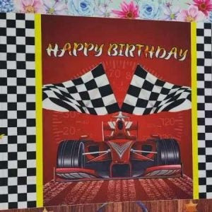 Vinyl Happy Birthday Racing Party Backdrop 4'x6'