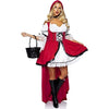 Women's 2 Pc Storybook Red Riding Hood Costume with Lace Trimmed Peasant Dress & Attached Long Cape, Choker