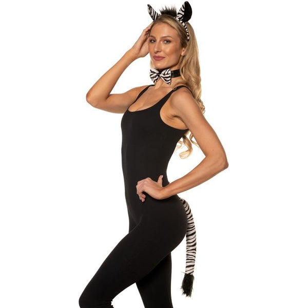 Zebra Headband With Attached Plush Ears, Tail With Attached Belt Loop, Bowtie