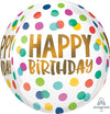 Happy Birthday Gold & Rainbow Dots Orbz Balloon