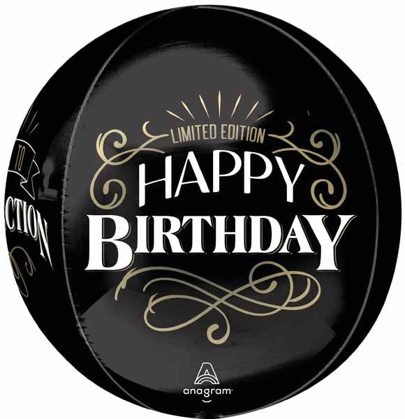 Happy Birthday Black & Gold 16" Orbz Balloon
