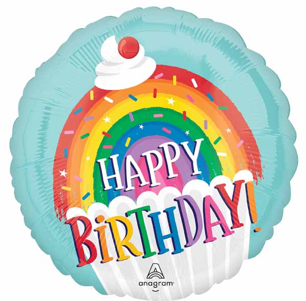 Happy Birthday Rainbow Cupcake Sprinkles 18" Foil Balloon