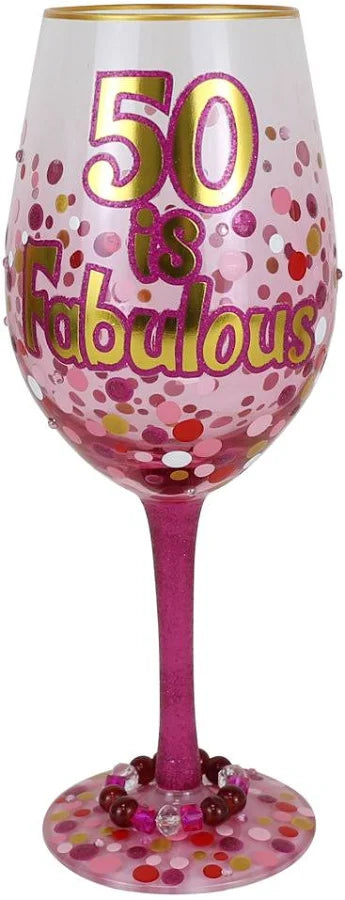 50 is Fabulous Lolita Hand-Painted Wine Glass in Gift Packaging