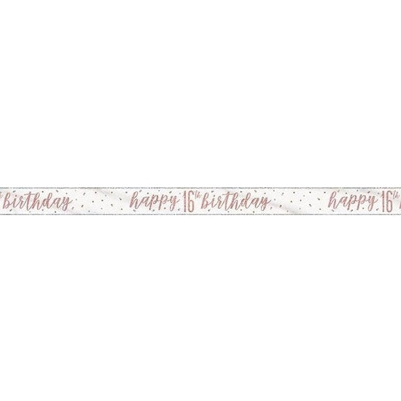 1 9Ft Glitz Rose Gold Foil Banner " Happy 16Th Birthday"