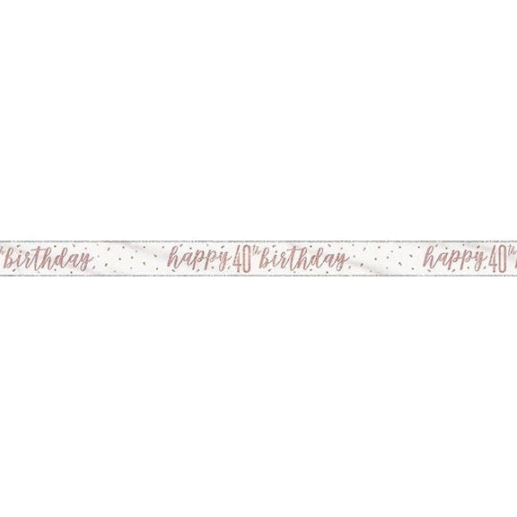 1 9Ft Glitz Rose Gold Foil Banner " Happy 40Th Birthday"