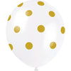 12" Latex Balloons, 6 Count - Gold Dots