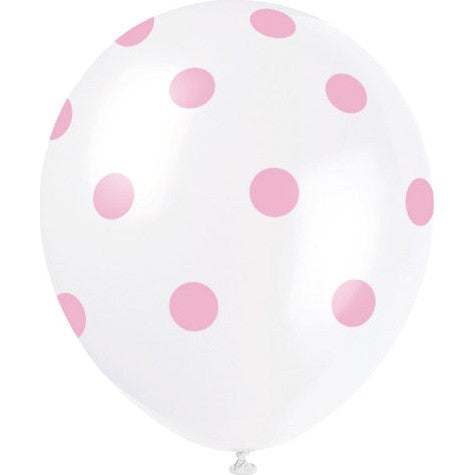 12" Latex Balloons, 6 Count - Lovely Pink Dots