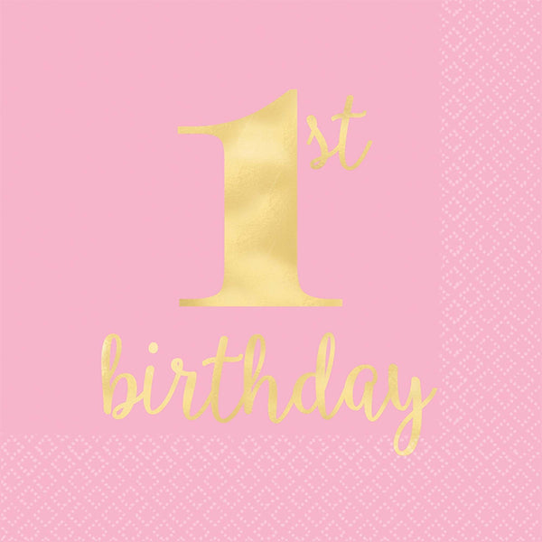 1St Birthday Premium Pink Hot Stamped Luncheon Napkins