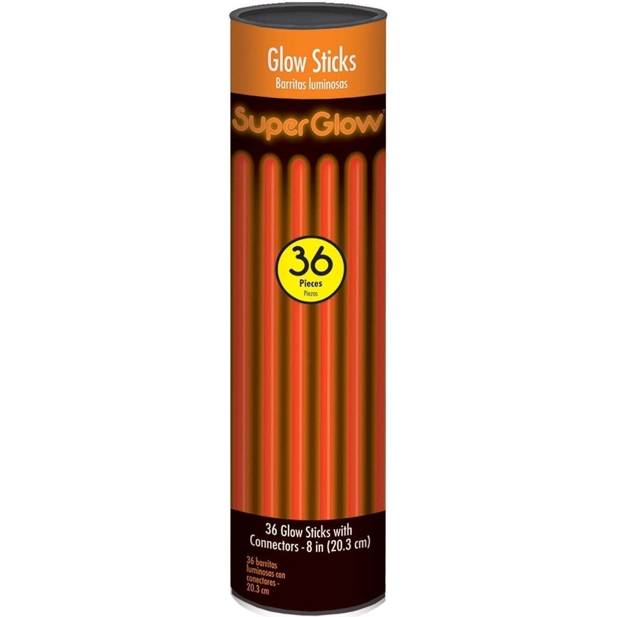 8" Glow Stick Tube - Orange, 36 Count.