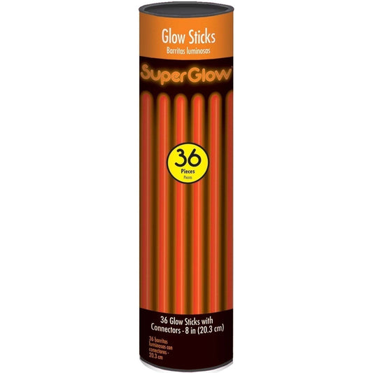 8" Glow Stick Tube - Orange, 36 Count.