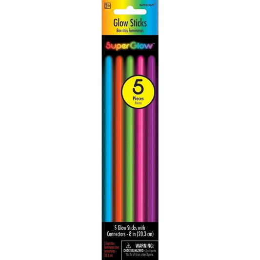 8" Multi Color Glow Sticks, 5 Count.