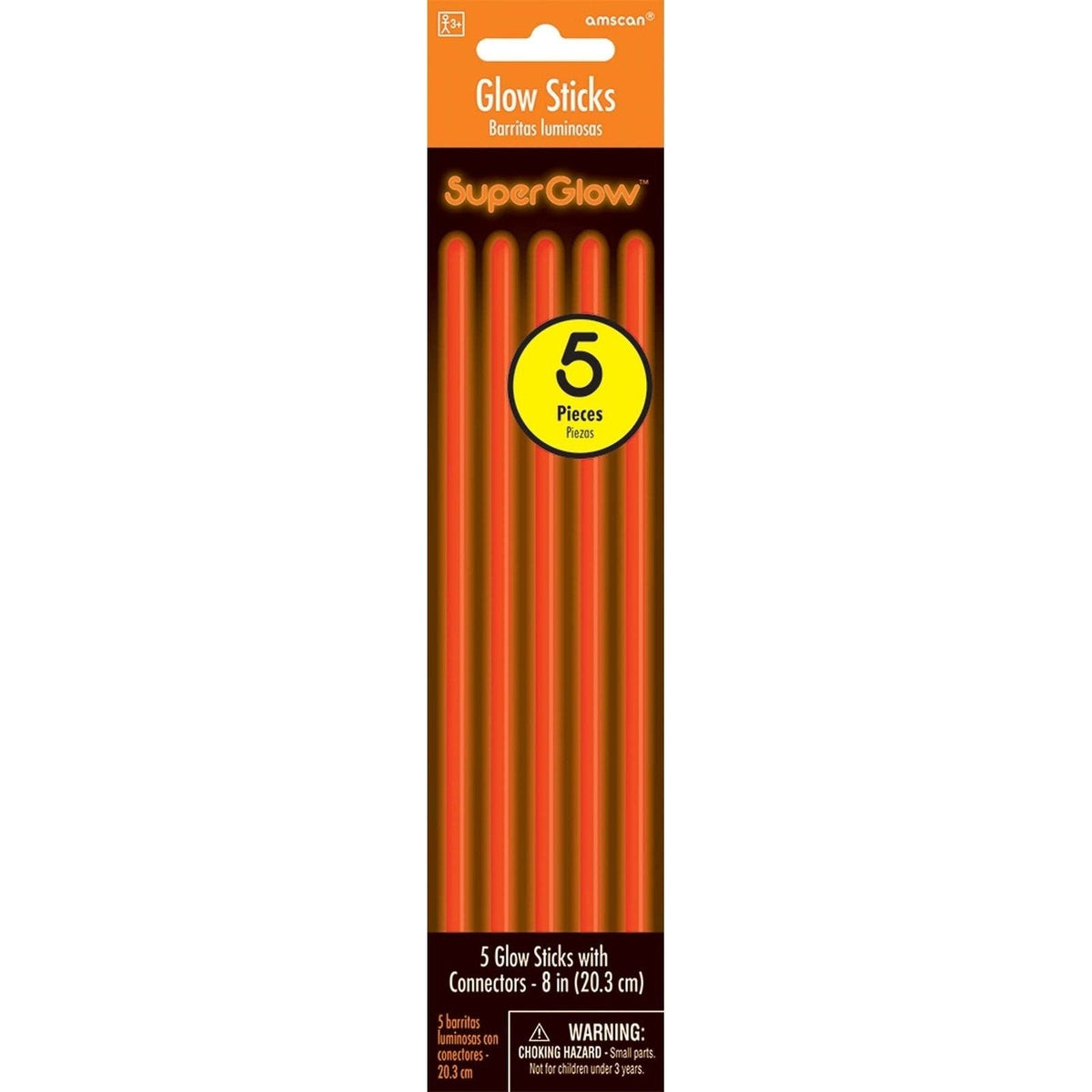8" Orange Glow Sticks, 5 Count